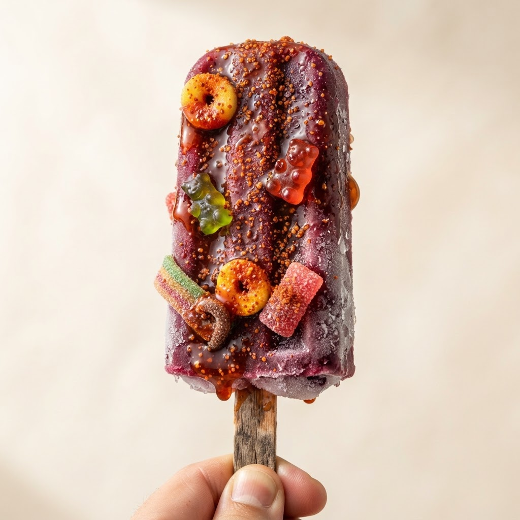 Paleta Loca de Dulce Picante cubierta con chamoy líquido y Tajín
